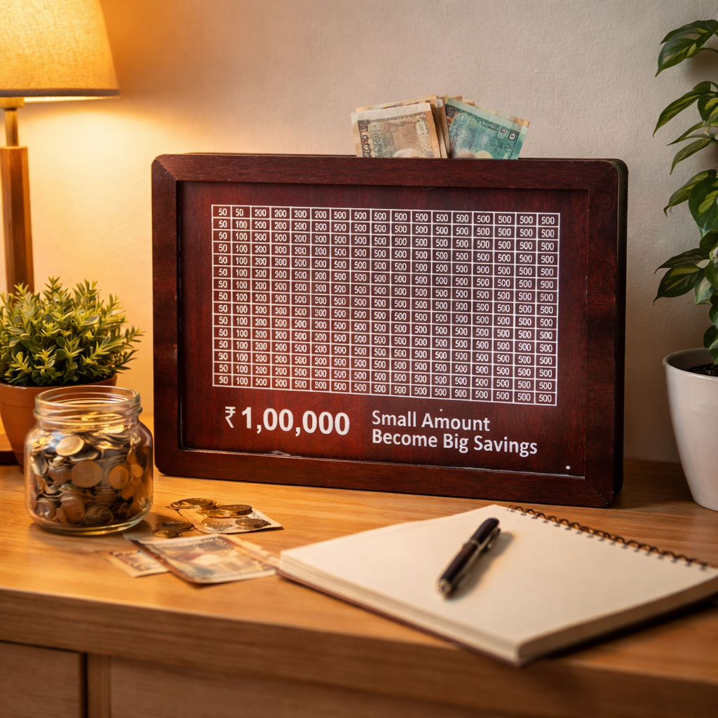 wooden saving challenge box 1 lakh goal india